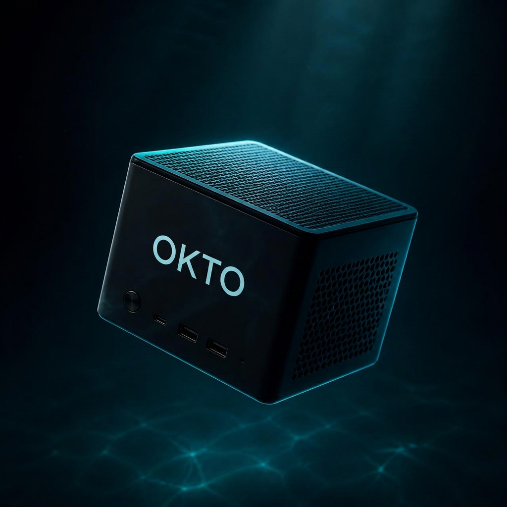 OKTO Tentacle Node edge computer box floating in deep water light